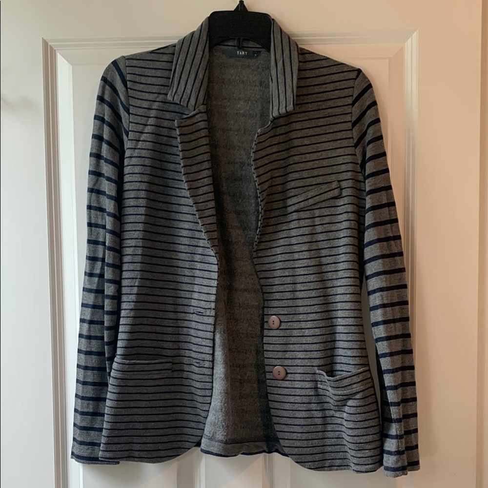 Tart Gray and Navy Striped Sweater Jacket